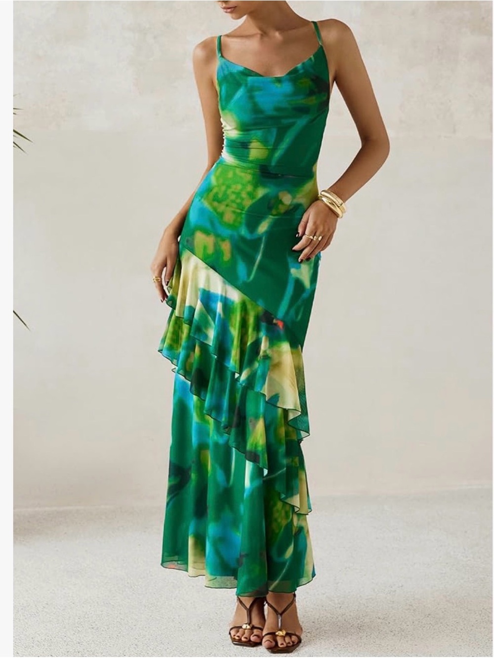 PrettyGarden Green Ombre Satin Slip Dress size medium